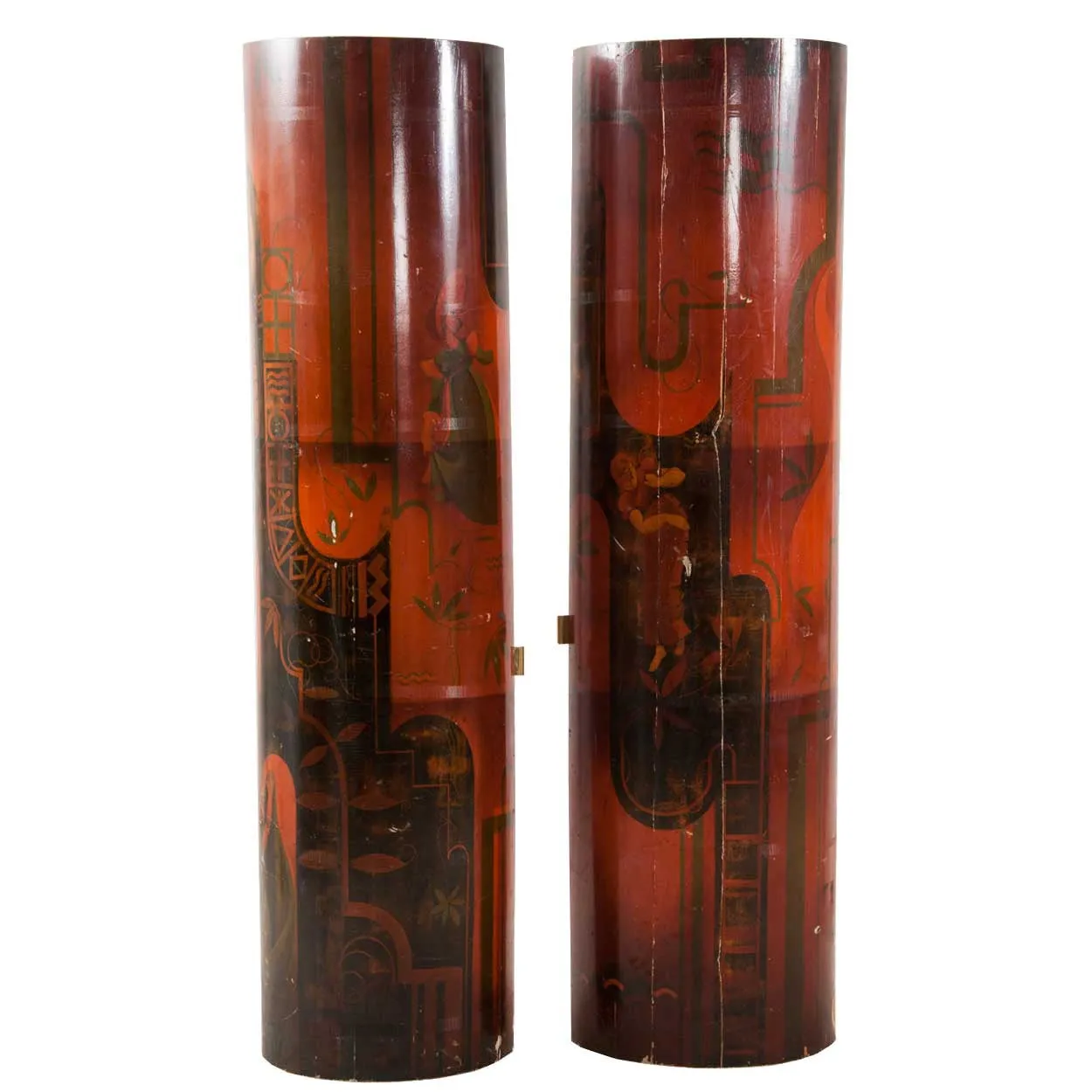 11 German Art Deco Walnut and Pine Painted Architectural Wall Panels