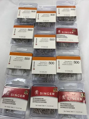 (12) Singer Dressmaker Pins Dressmaker Sewing 500 Pins 6000 Total  Bulk Lot