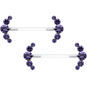 14 Gauge 13/16 Purple Gem Bioplast Simple Curve Nipple Ring Set