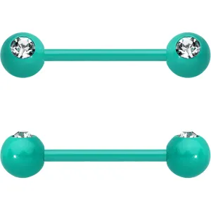 14 Gauge 5/8 Clear Gem Green Acrylic Over Steel Nipple Barbell Set