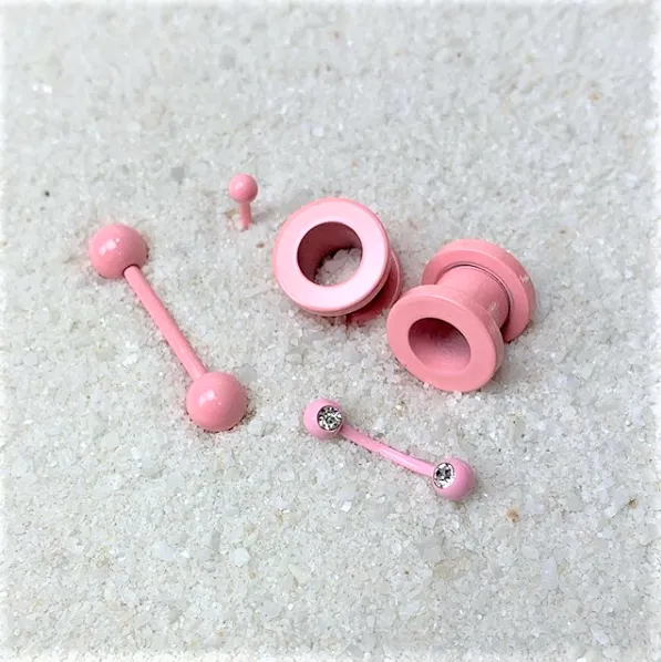14 Gauge 5/8 Light Pink Acrylic Over Steel Barbell Tongue Ring
