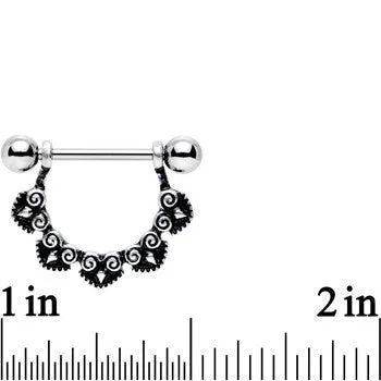 14 Gauge 5/8 Stainless Steel Black Deco Pattern Barbell Nipple Shield Set