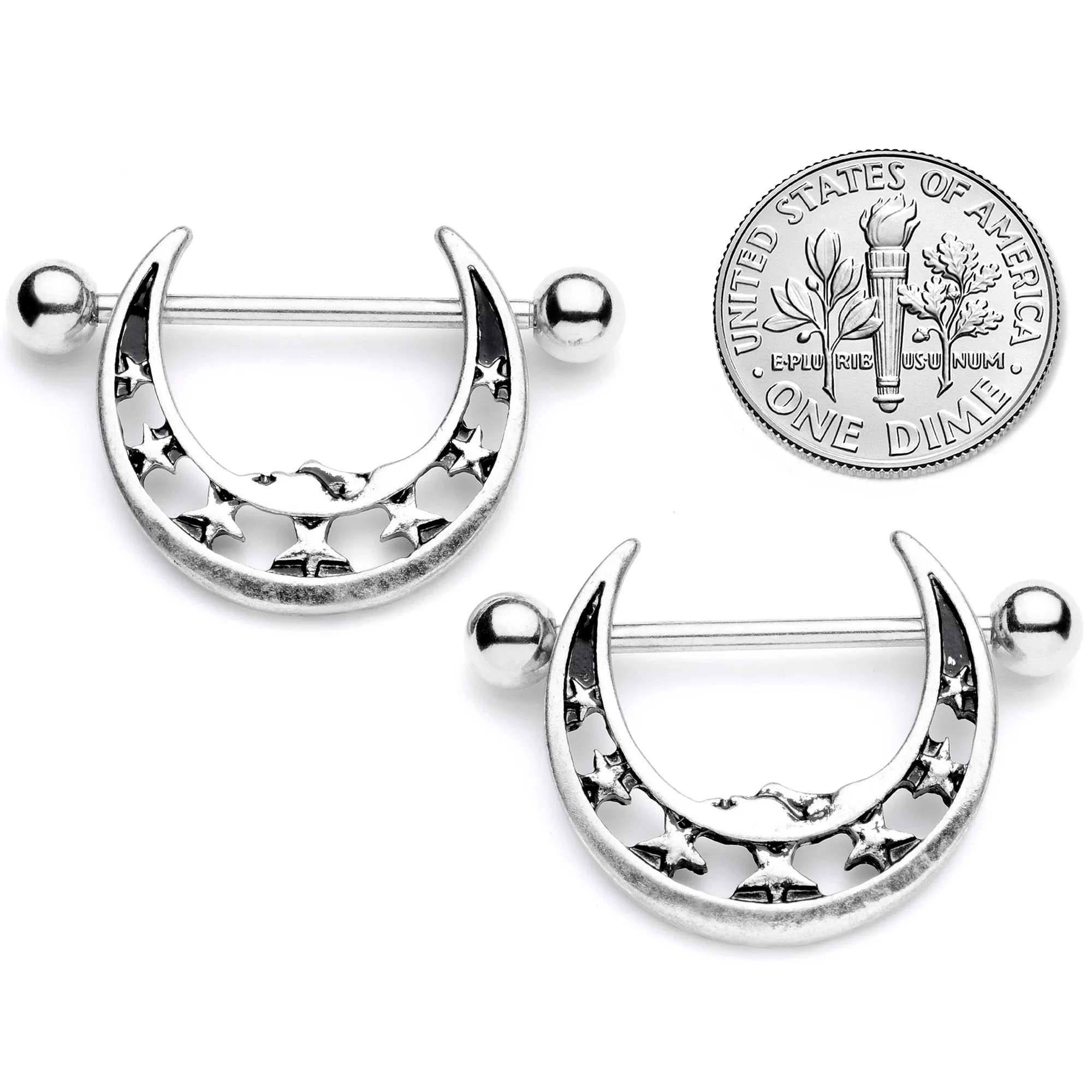 14 Gauge 7/8 Starry Crescent Moon Nipple Shield Set