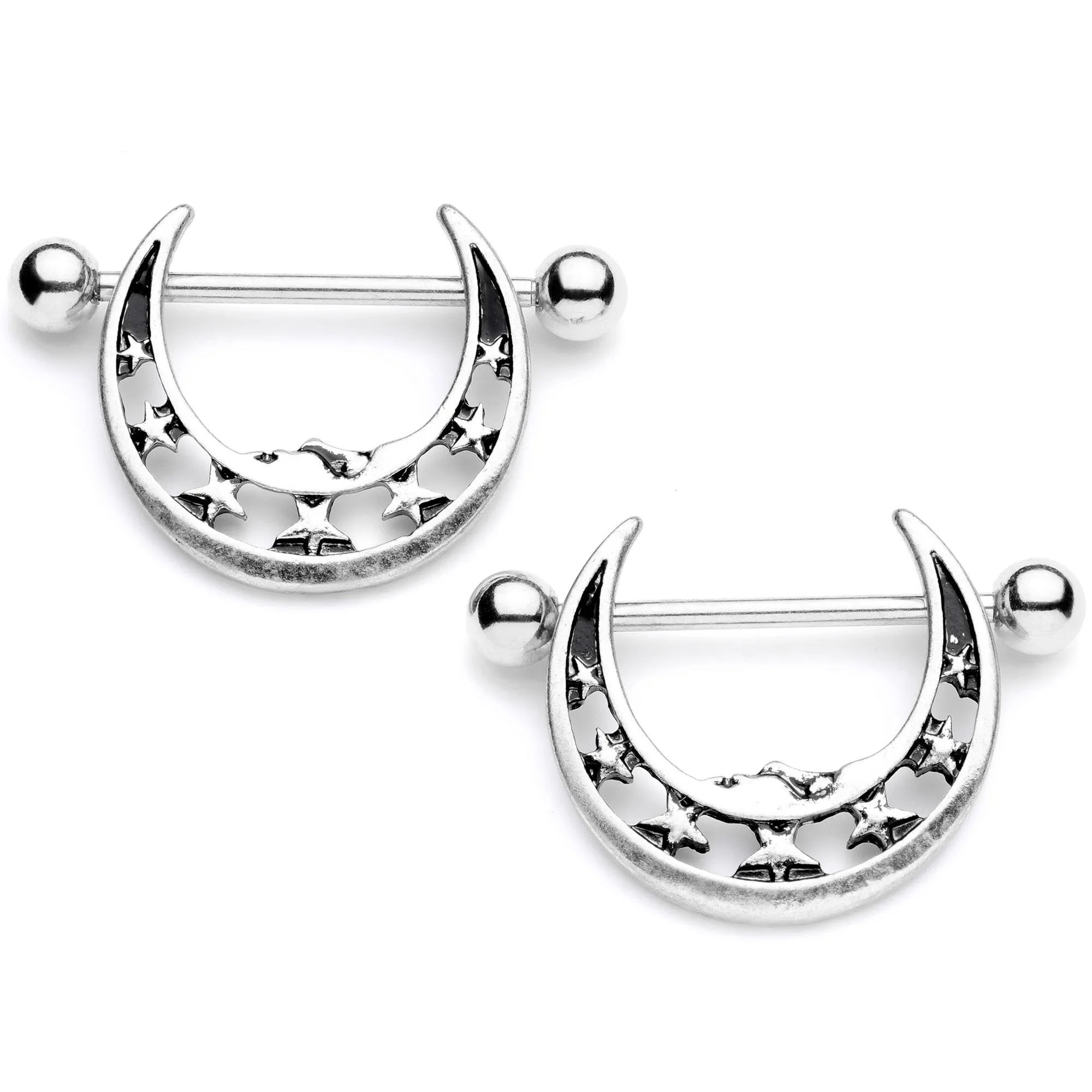 14 Gauge 7/8 Starry Crescent Moon Nipple Shield Set