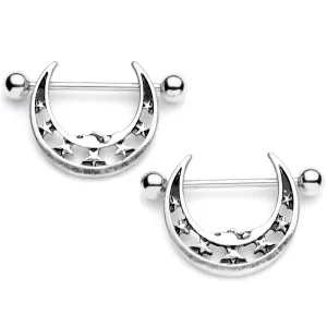 14 Gauge 7/8 Starry Crescent Moon Nipple Shield Set
