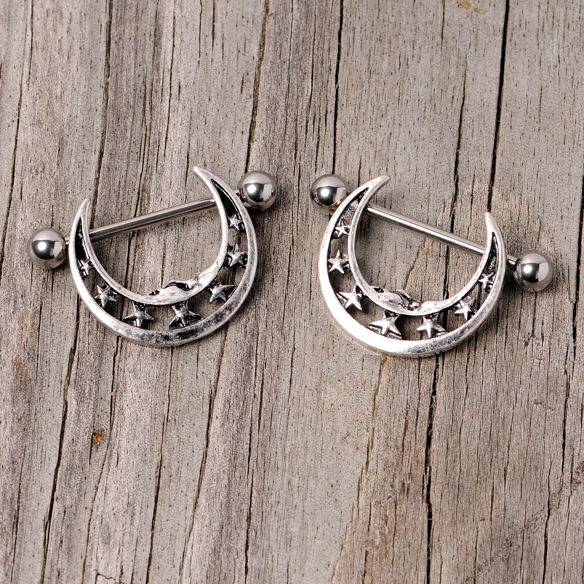 14 Gauge 7/8 Starry Crescent Moon Nipple Shield Set