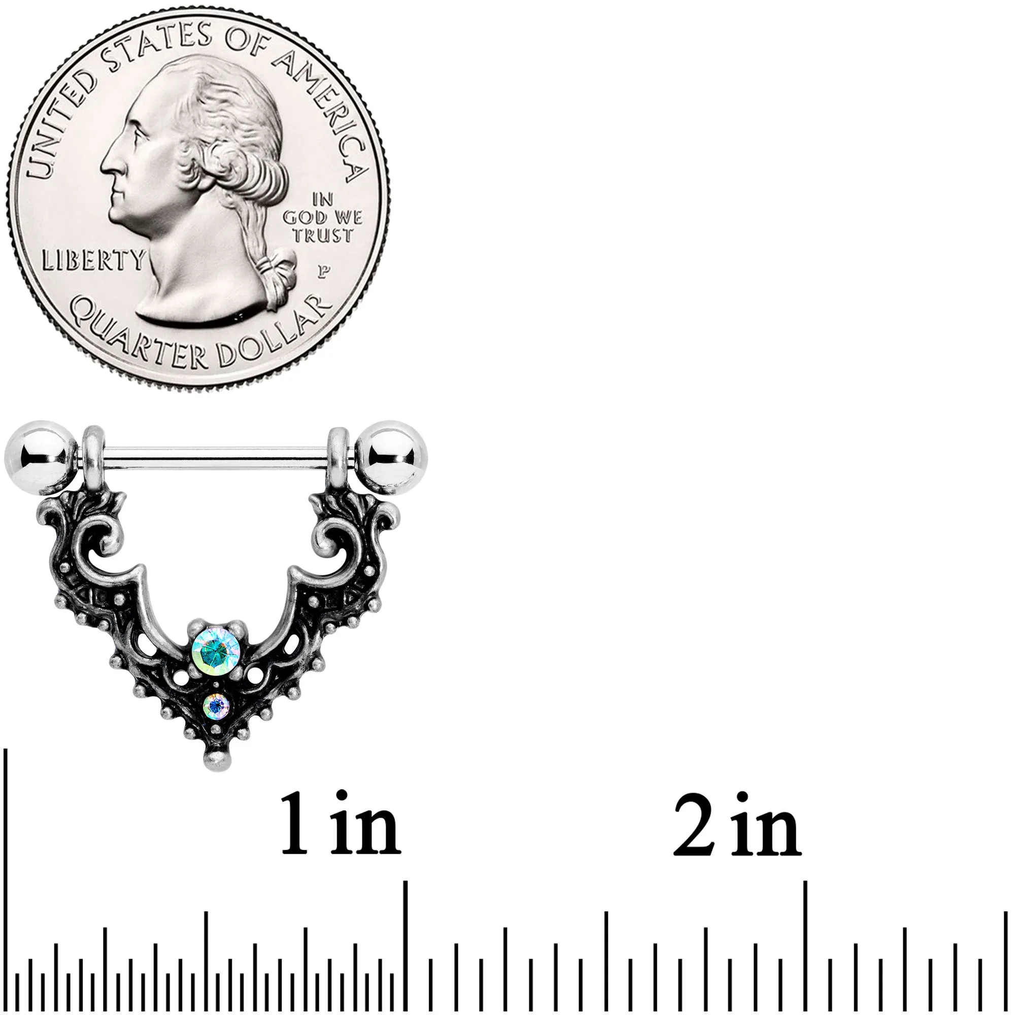 14 Gauge 9/16 Aurora Gem Baroque Bat Nipple Shield Set