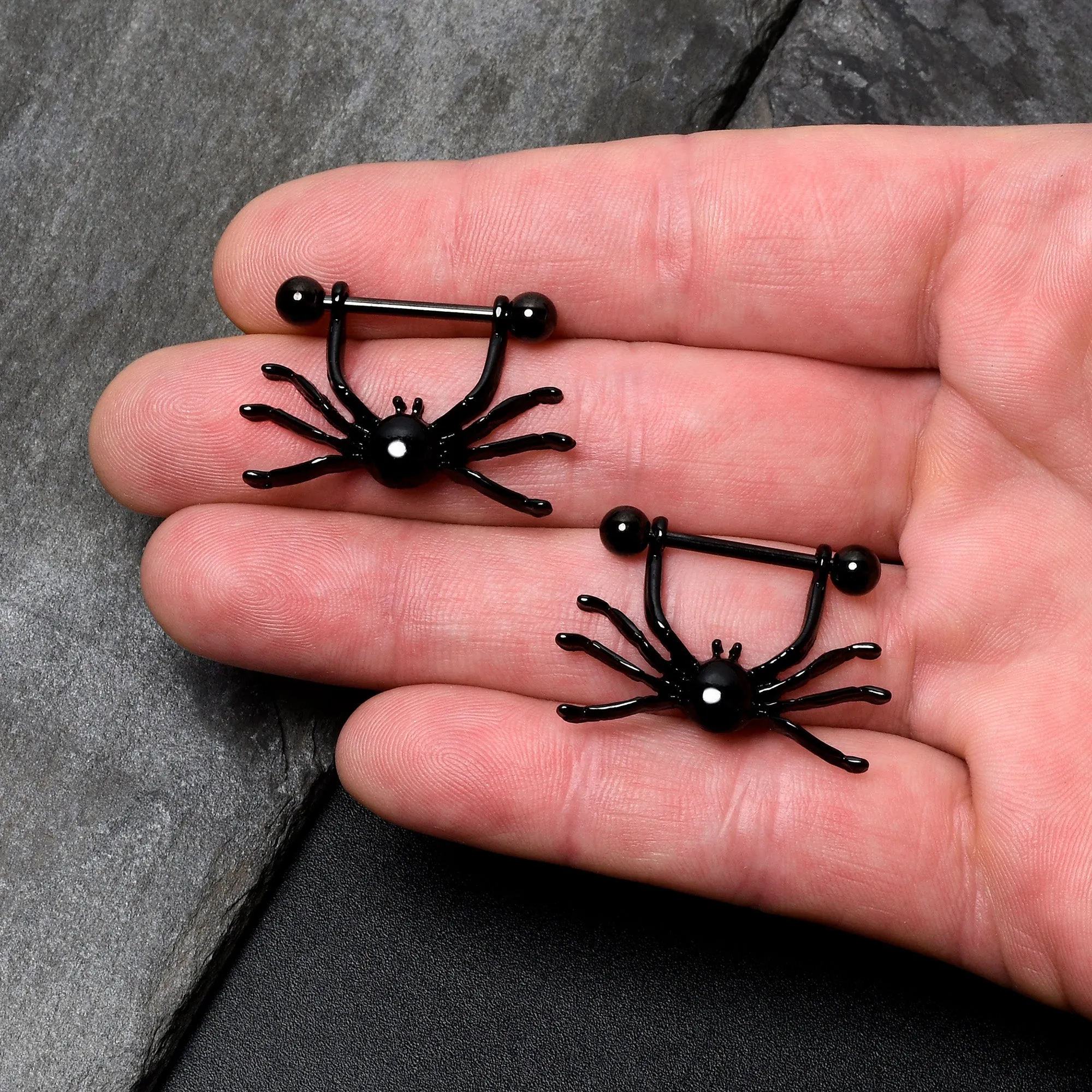 14 Gauge 9/16 Black Leggy Spiders Nipple Shield Set