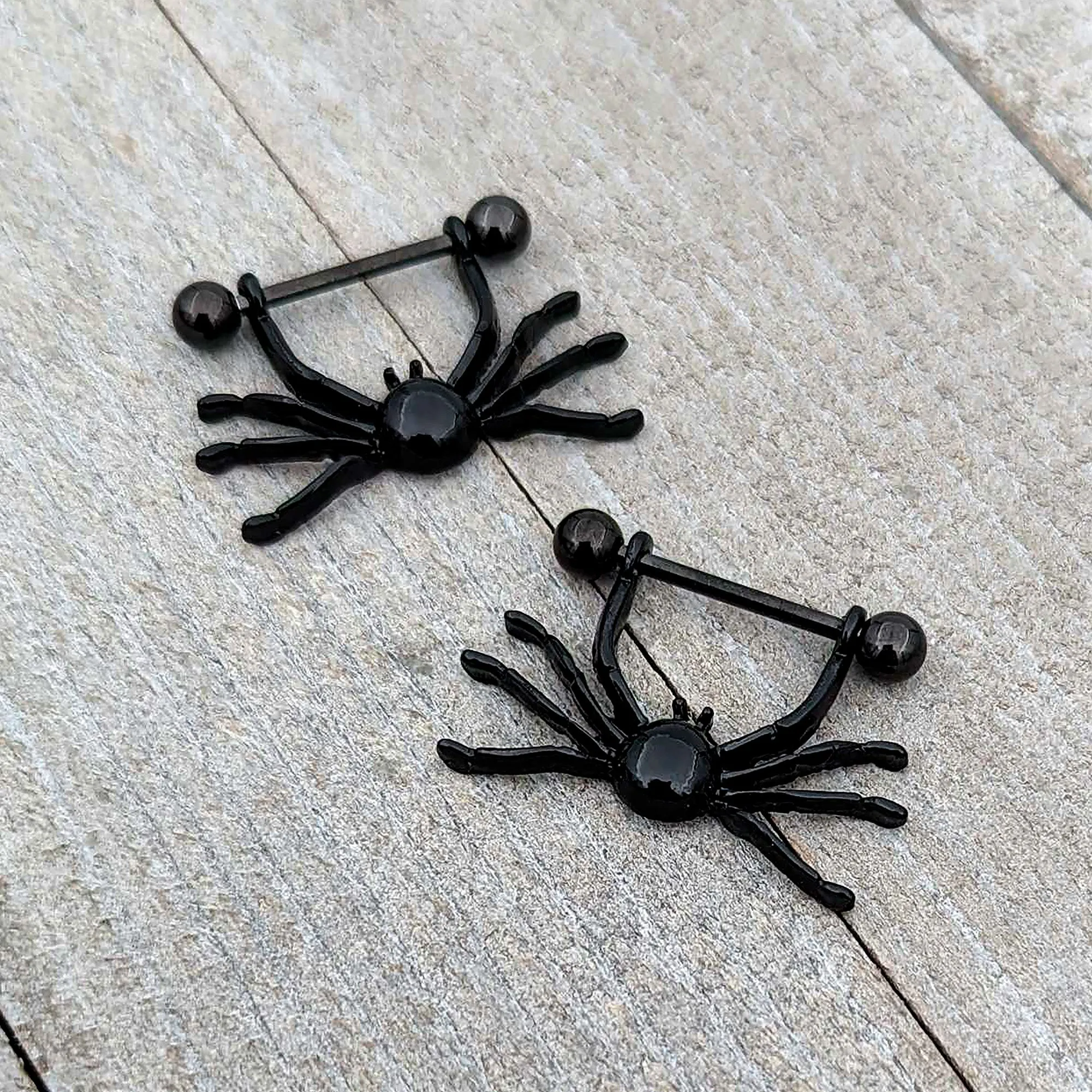 14 Gauge 9/16 Black Leggy Spiders Nipple Shield Set