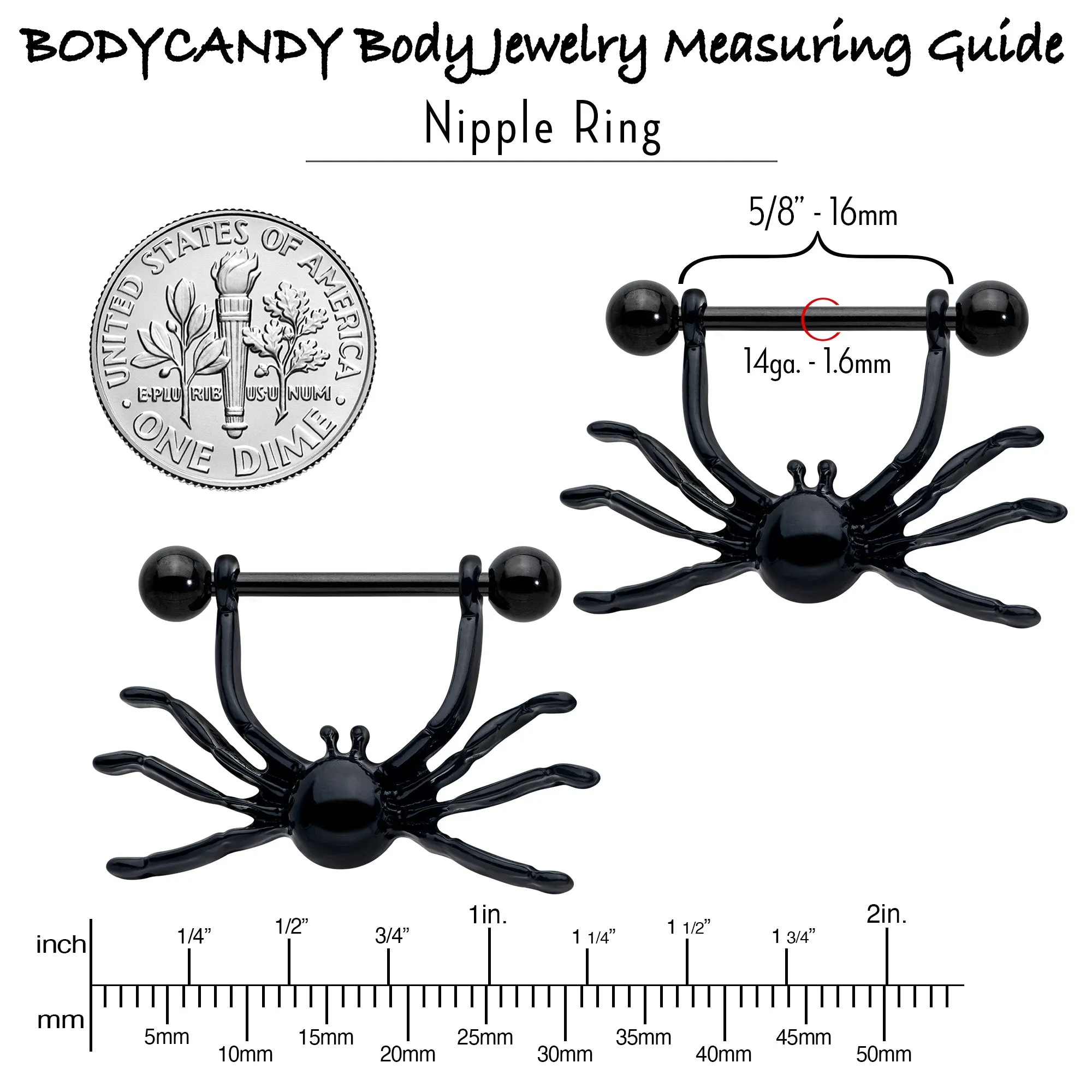 14 Gauge 9/16 Black Leggy Spiders Nipple Shield Set