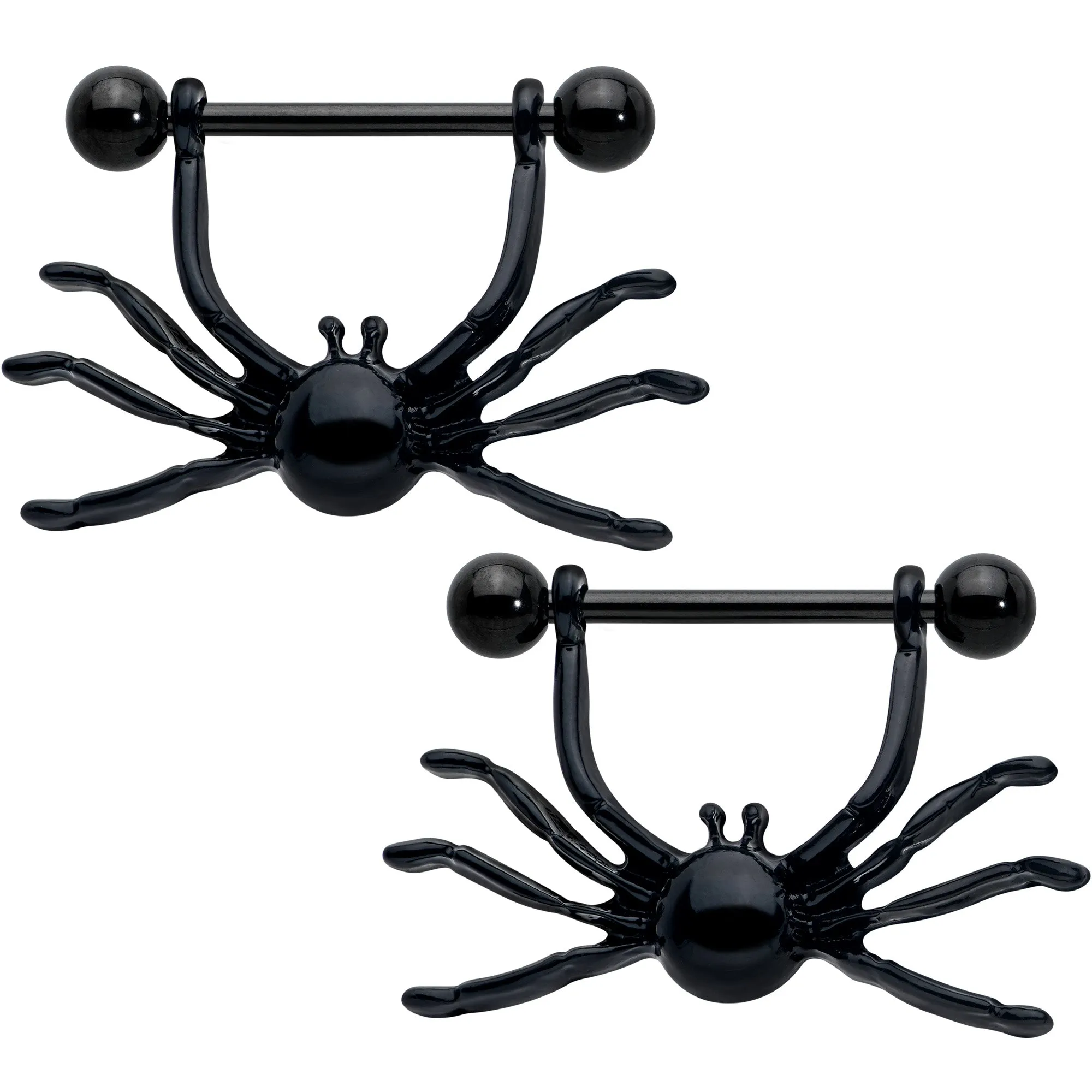14 Gauge 9/16 Black Leggy Spiders Nipple Shield Set