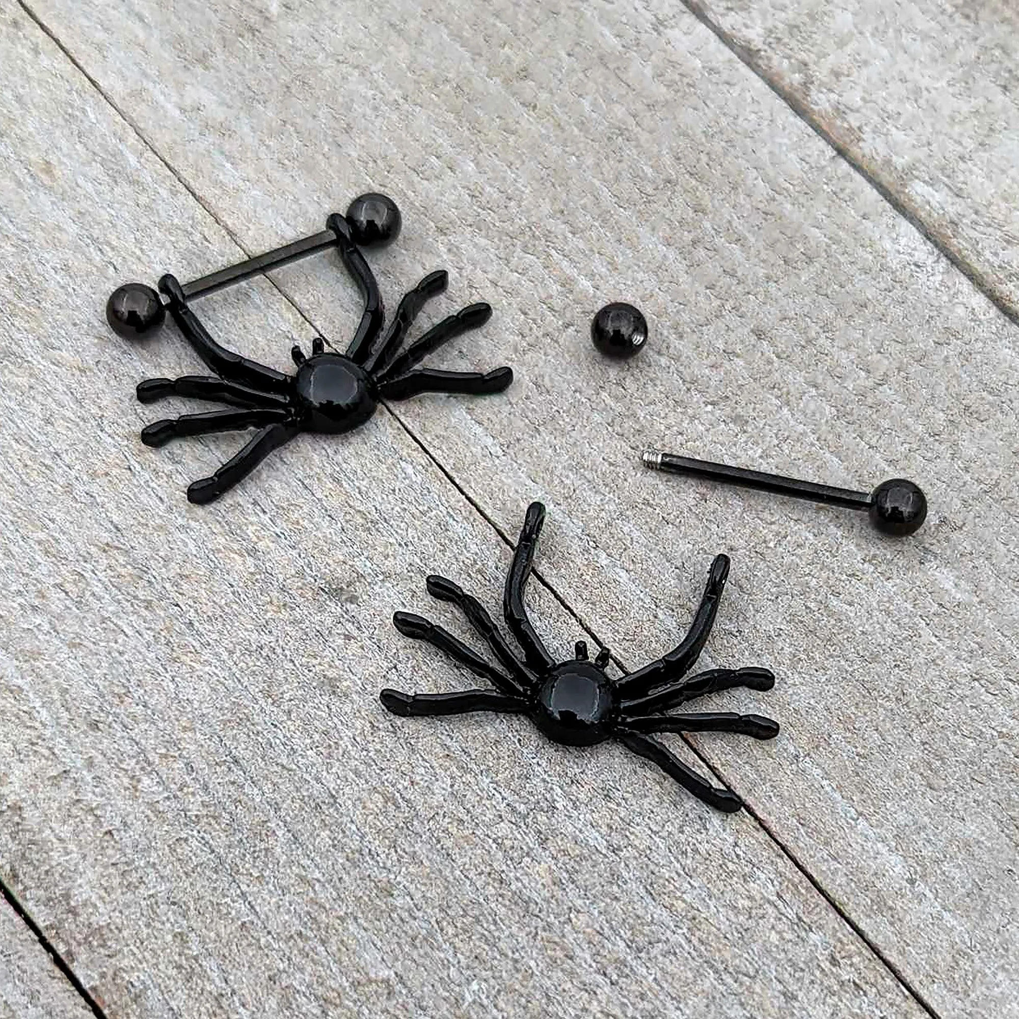 14 Gauge 9/16 Black Leggy Spiders Nipple Shield Set