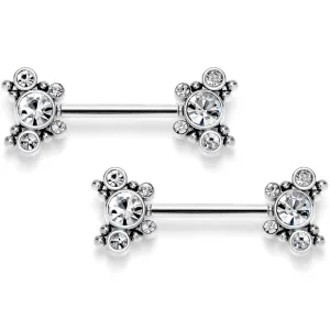 14 Gauge 9/16 Clear CZ Gem Circles Threadless Barbell Nipple Ring Set