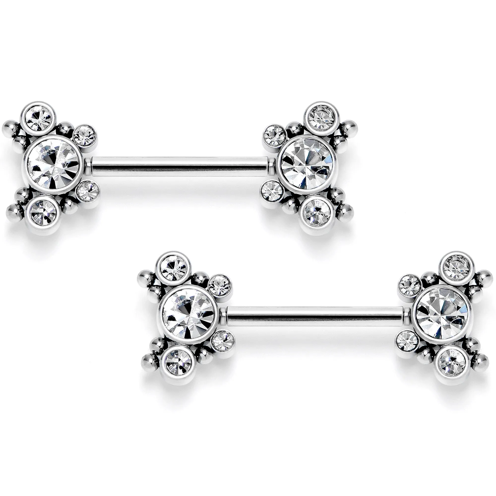 14 Gauge 9/16 Clear CZ Gem Circles Threadless Barbell Nipple Ring Set