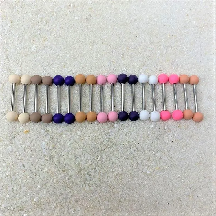 14 Gauge 9/16 Hot Pink Grey Matte Barbell Nipple Ring Set of 4