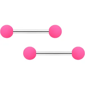 14 Gauge 9/16 Hot Pink Matte Barbell Nipple Ring Set
