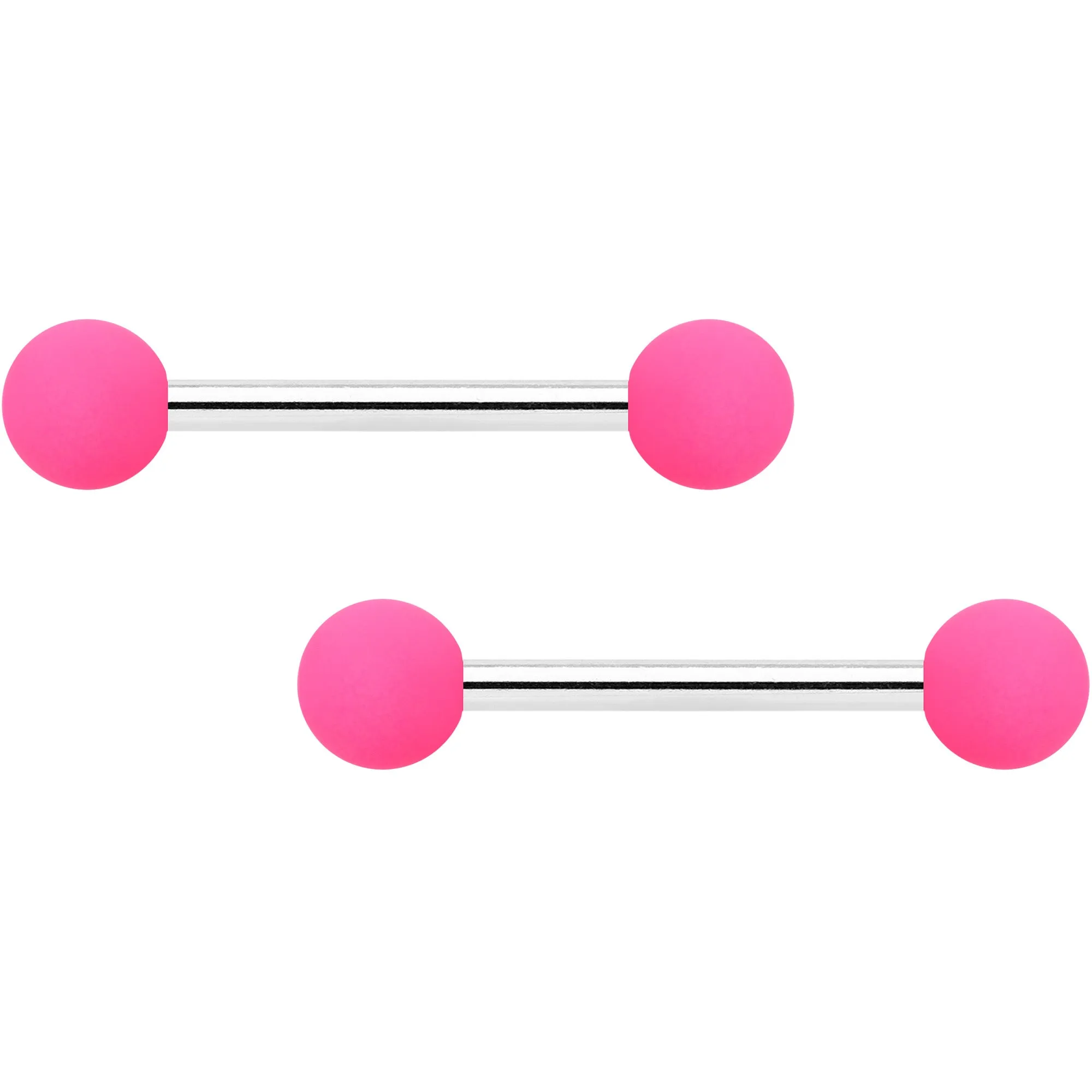 14 Gauge 9/16 Hot Pink White Matte Barbell Nipple Ring Set of 4
