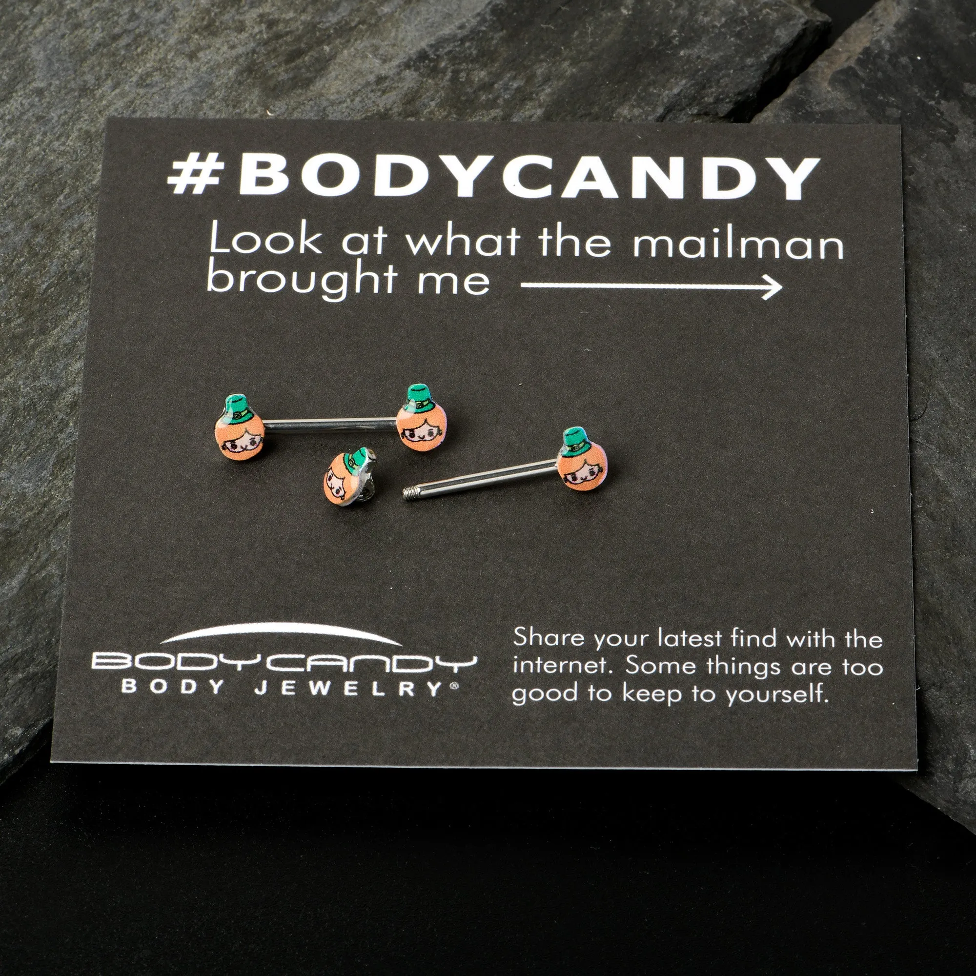 14 Gauge 9/16 Sweet Happy Leprechaun St Patricks Day Nipple Ring Set