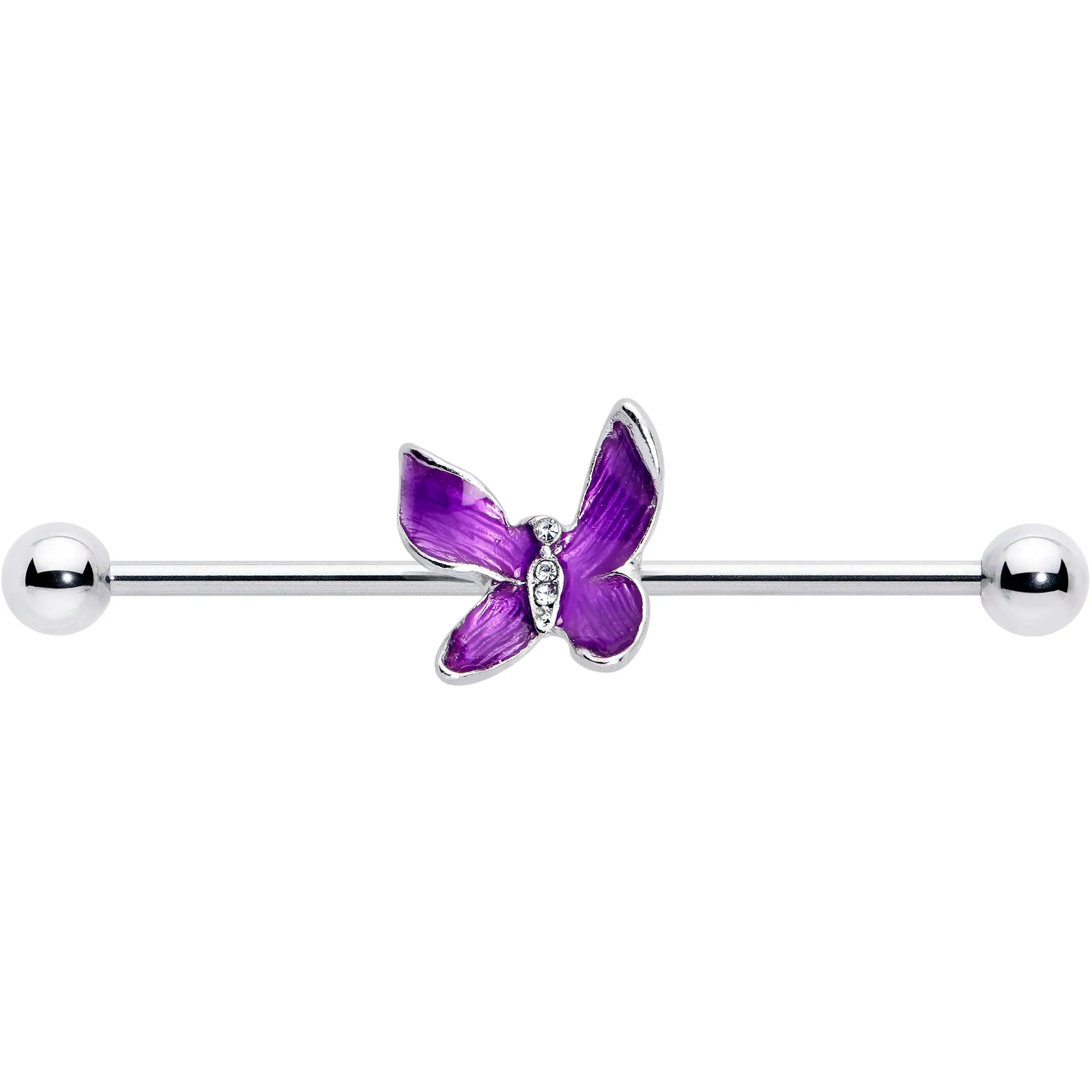 14 Gauge Clear Gem Chunky Butterfly Purple Industrial Barbell 38mm