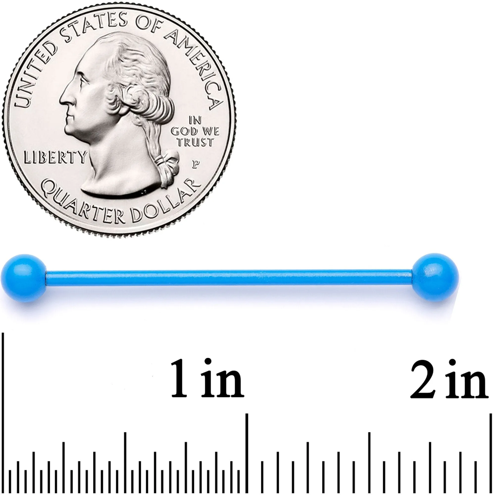 14 Gauge Light Blue Coated Glow in the Dark Industrial Barbell 38mm