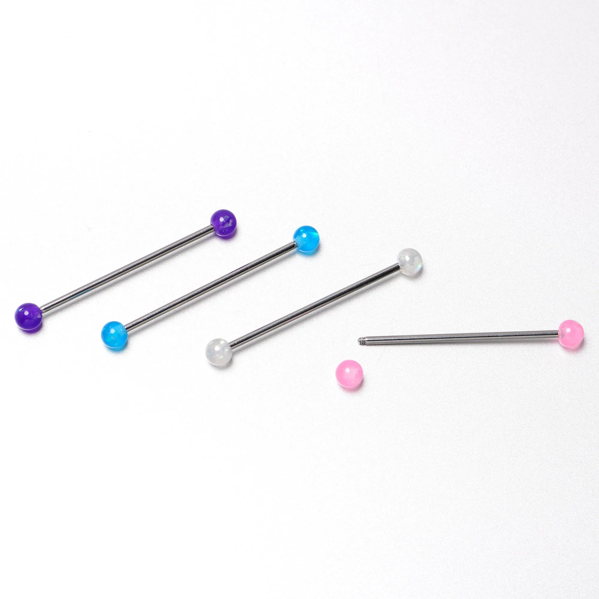 14 Gauge Pink White Purple Faux Opal Pack Industrial Barbell Set of 4