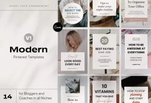 14 Modern Pinterest Templates for Bloggers and Coaches in All Industries Editable Canva Template