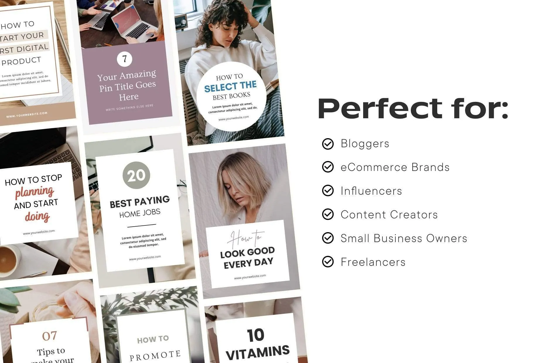 14 Modern Pinterest Templates for Bloggers and Coaches in All Industries Editable Canva Template