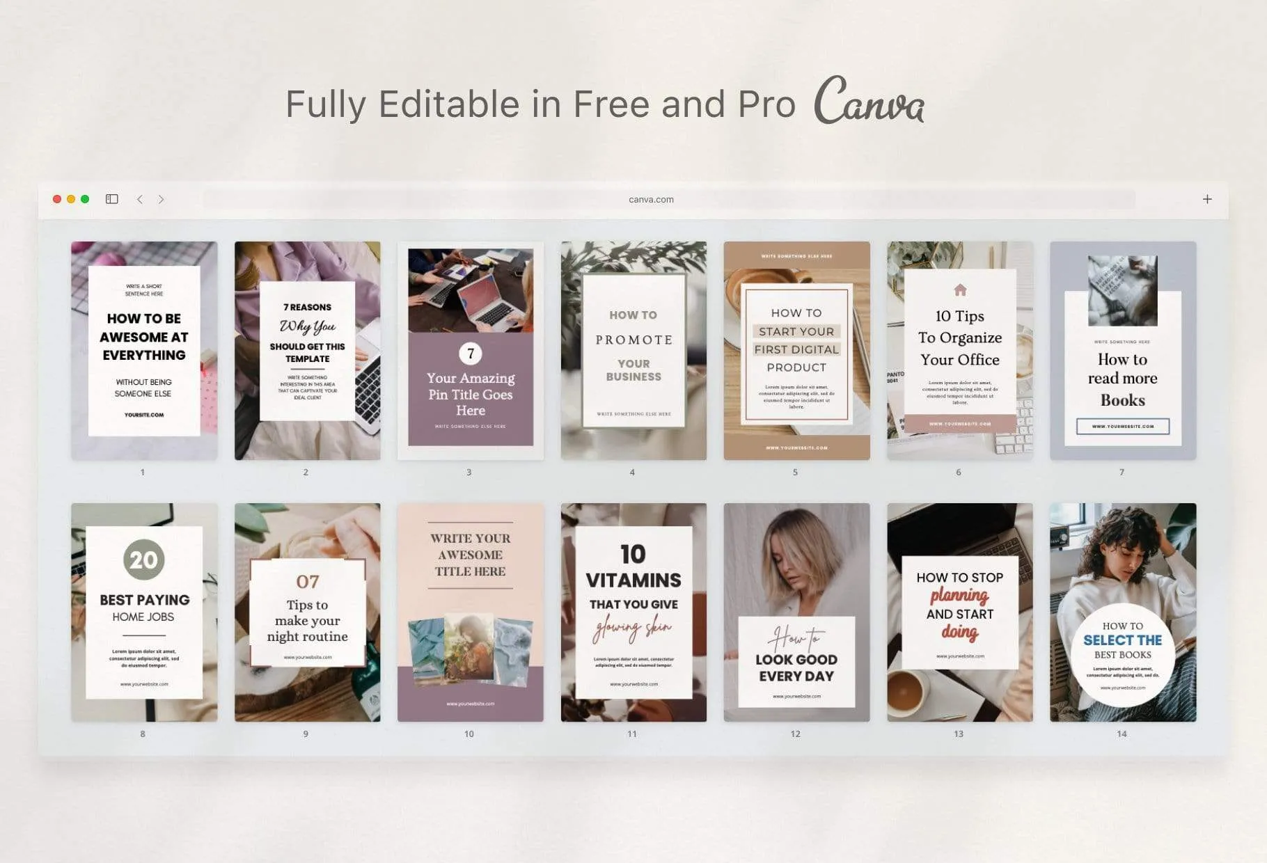 14 Modern Pinterest Templates for Bloggers and Coaches in All Industries Editable Canva Template