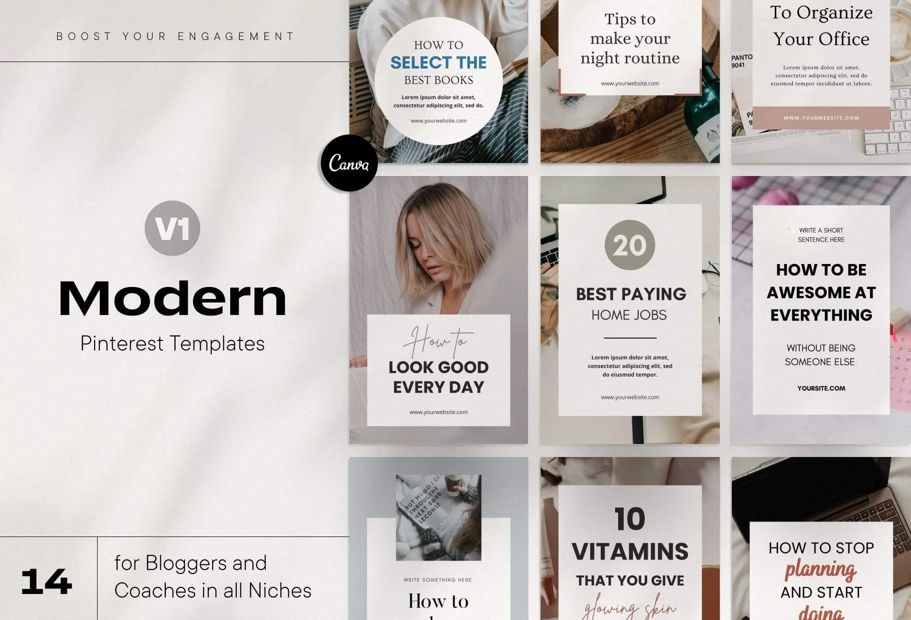 14 Modern Pinterest Templates for Bloggers and Coaches in All Industries Editable Canva Template
