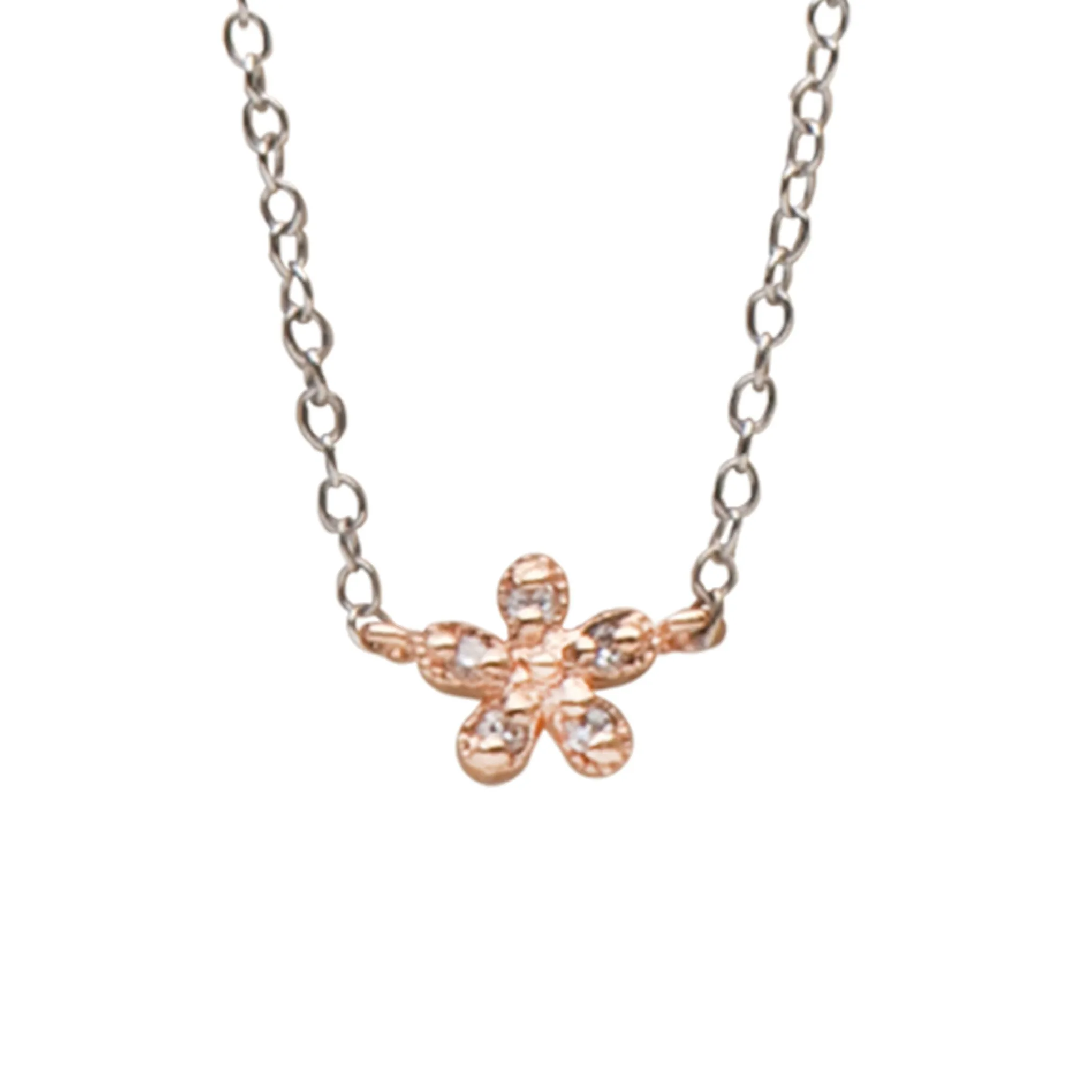 14K Gold Pavé Diamond Triple Daisy Necklace