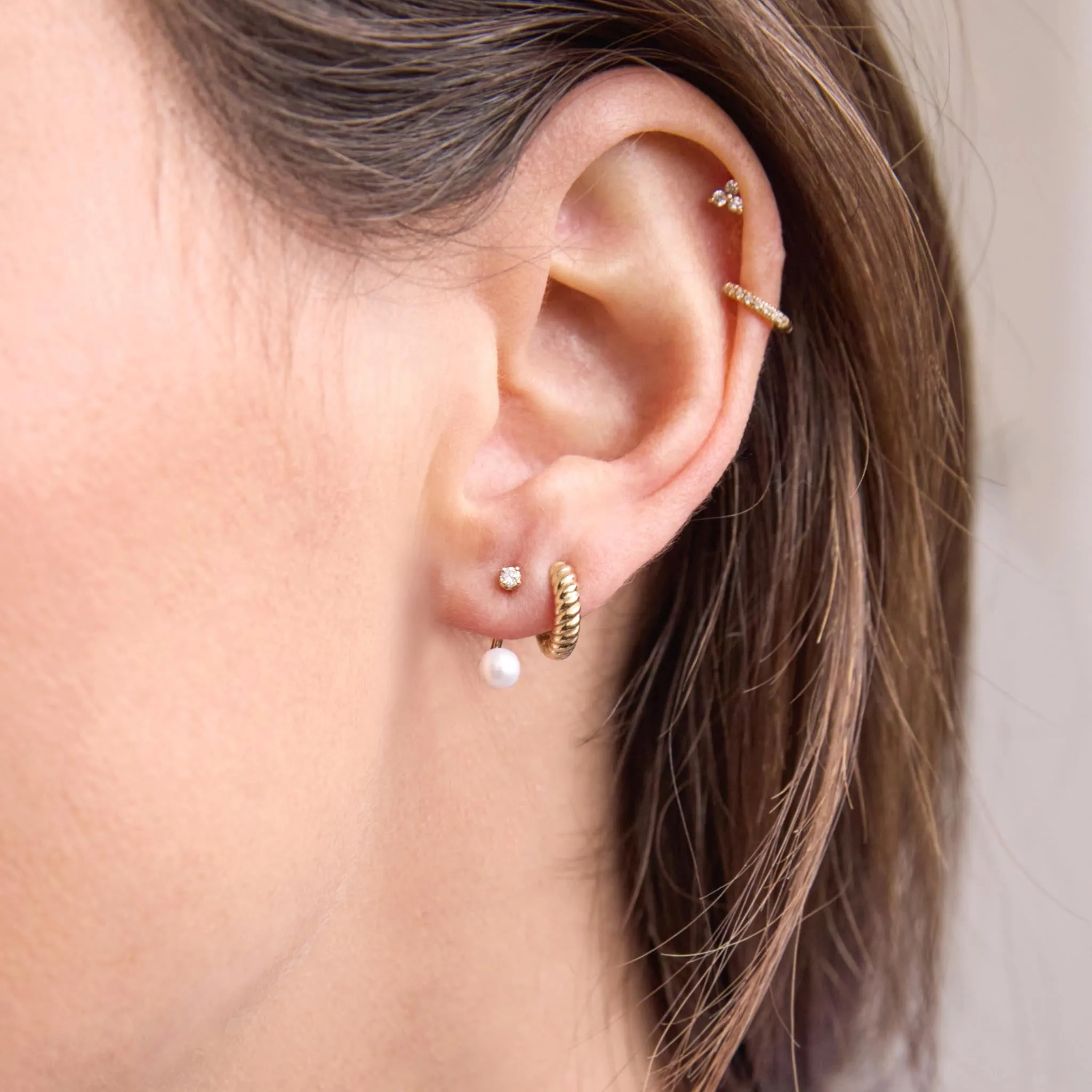 14k Gold Twisted Thick Huggie Hoops