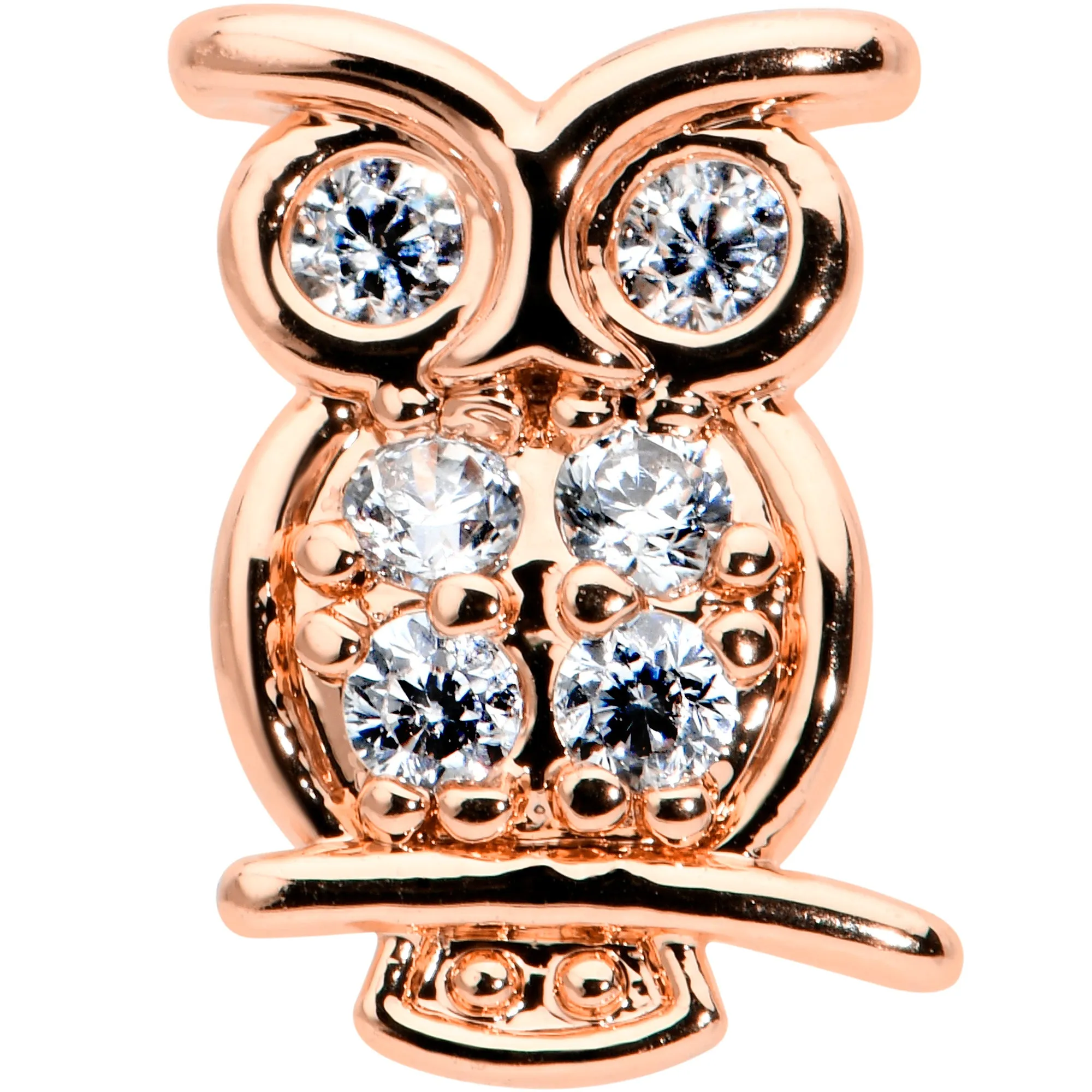 16 Gauge 1/4 Clear CZ Gem Rosy Hue Owl Internal Thread Labret Tragus