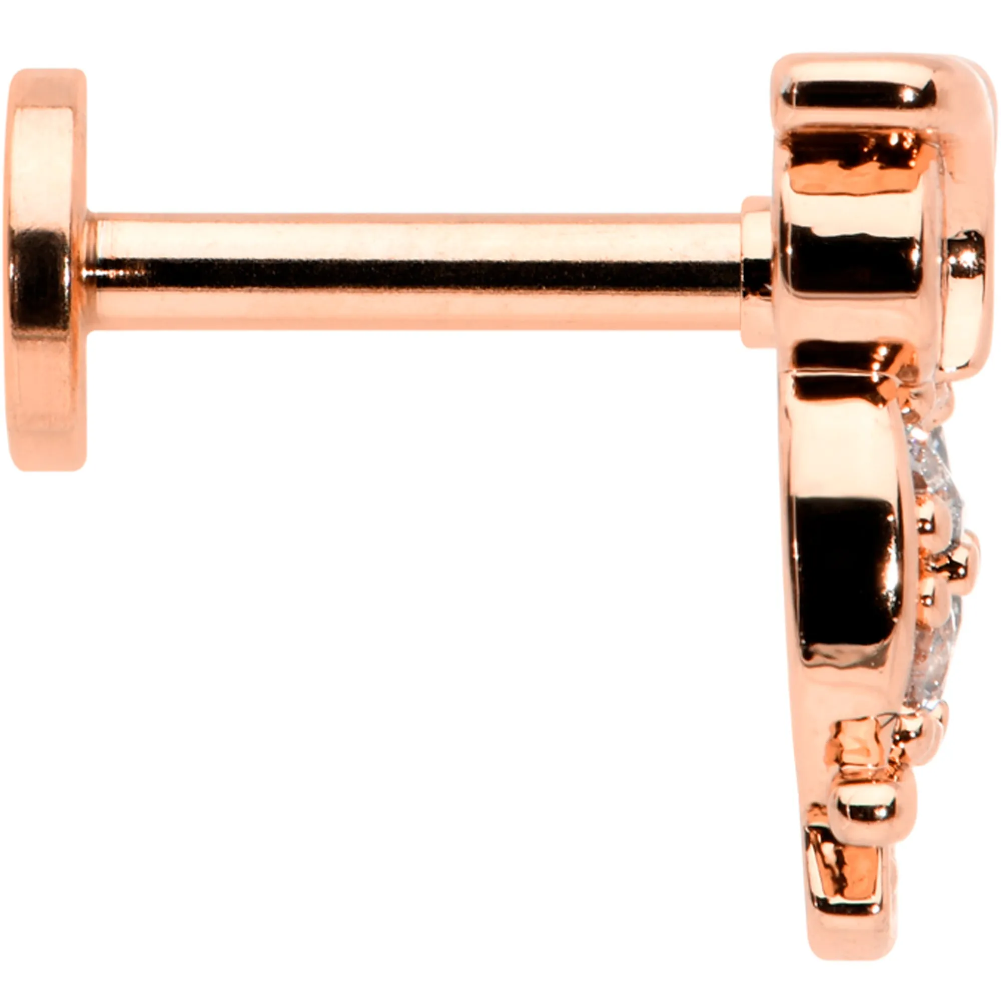 16 Gauge 1/4 Clear CZ Gem Rosy Hue Owl Internal Thread Labret Tragus