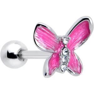16 Gauge 1/4 Clear Gem Chunky Butterfly Pink Cartilage Tragus Earring
