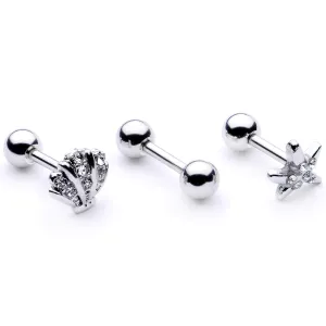 16 Gauge 1/4 Clear Gem Starfish Nautical Cartilage Tragus Set of 3