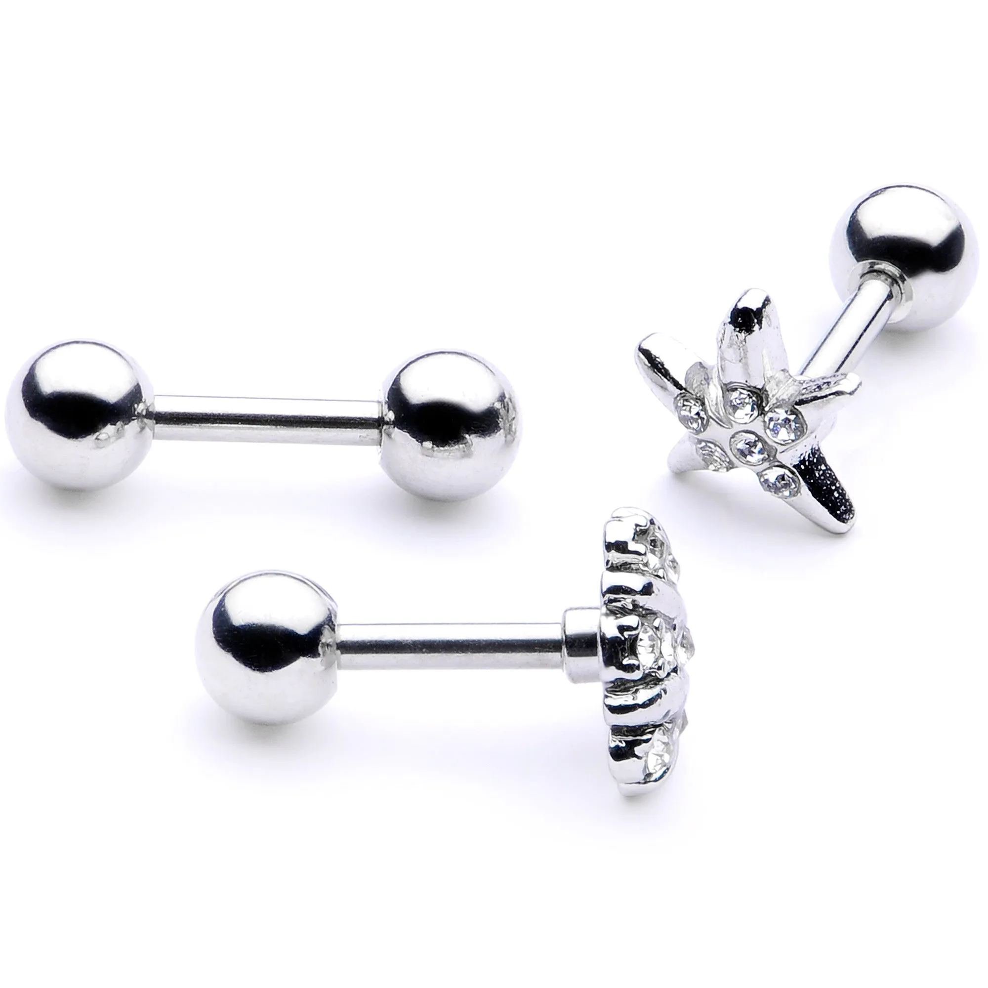 16 Gauge 1/4 Clear Gem Starfish Nautical Cartilage Tragus Set of 3