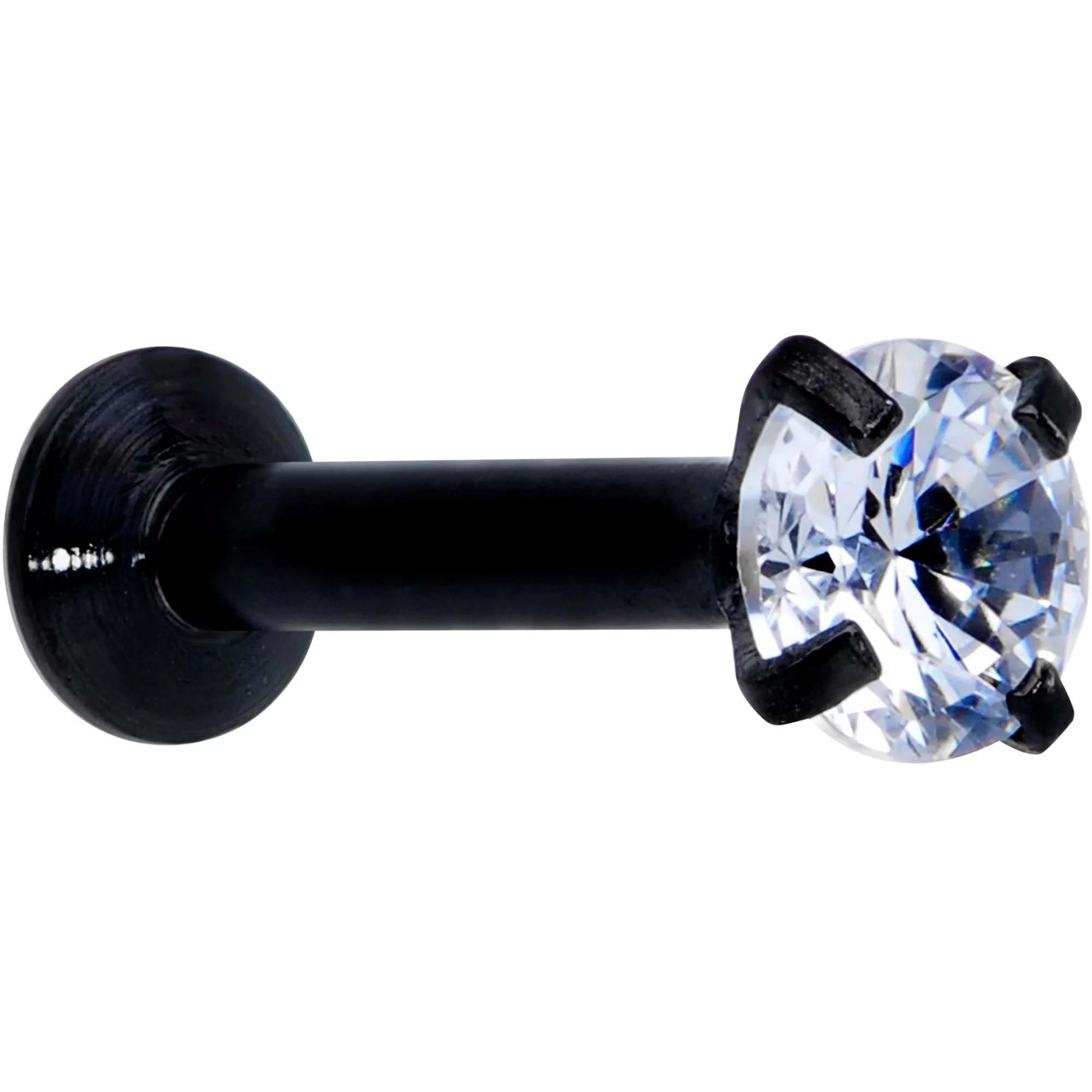 16 Gauge 1/4 CZ Gem Black 3mm Threadless Push In Labret Tragus