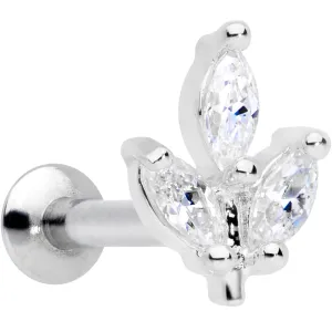 16 Gauge 1/4 CZ Gem Leaf Threadless Push In Labret Tragus