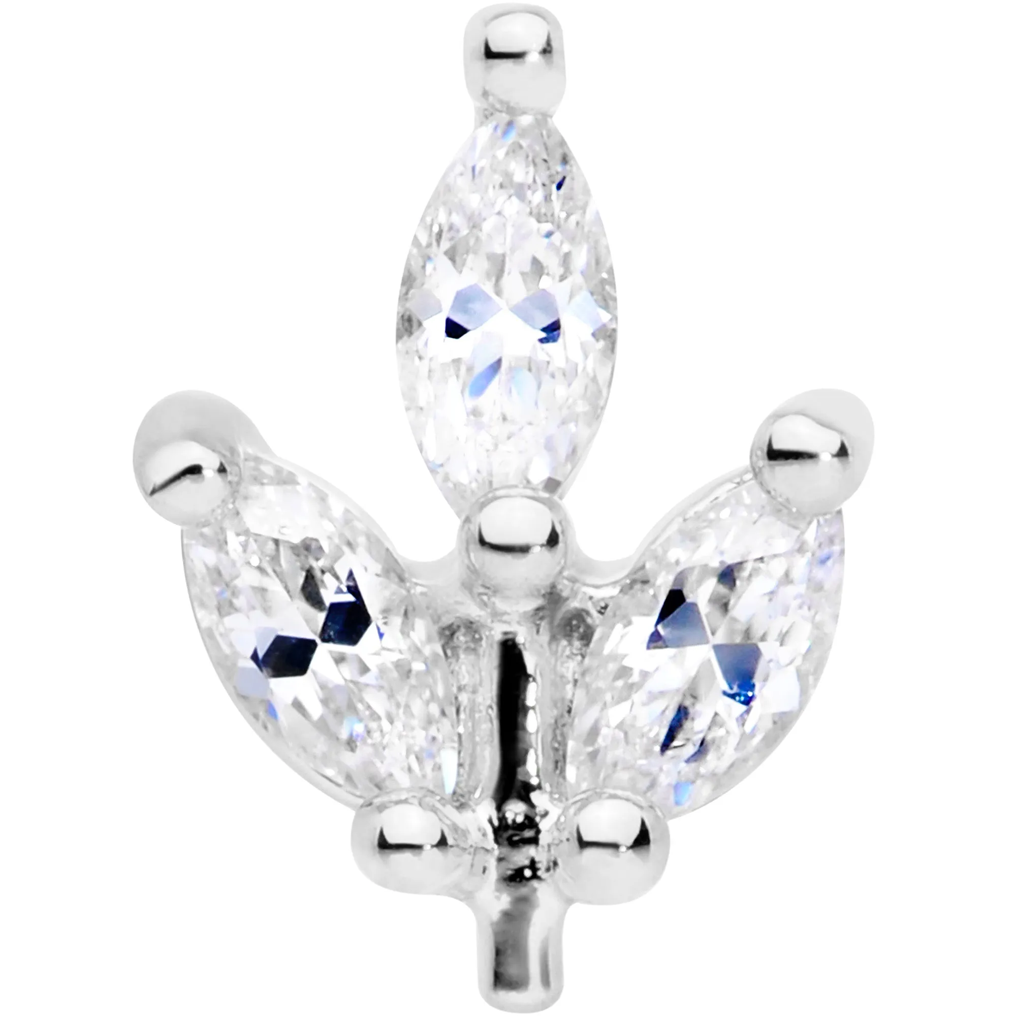 16 Gauge 1/4 CZ Gem Leaf Threadless Push In Labret Tragus