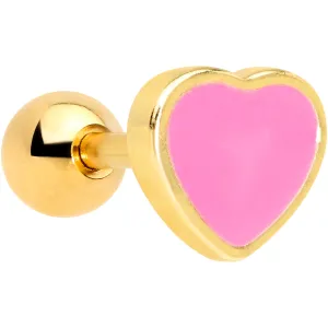 16 Gauge 1/4 Gold Tone Pink Heart Cartilage Tragus Earring