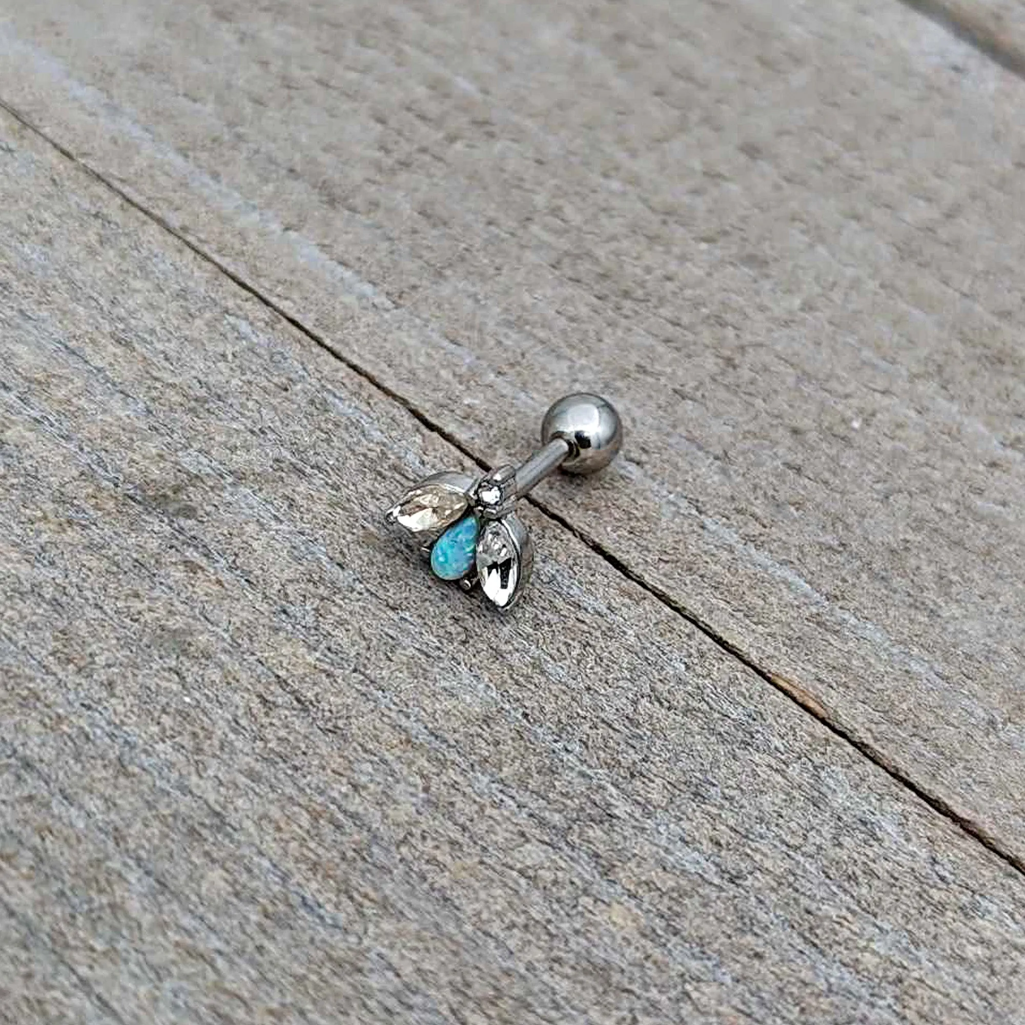 16 Gauge 1/4 White Synthetic Opal Flower Cartilage Tragus Earring