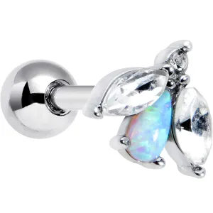16 Gauge 1/4 White Synthetic Opal Flower Cartilage Tragus Earring