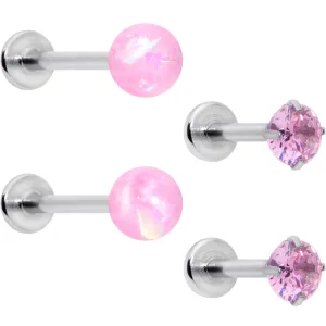 16 Gauge 5/16 3/8 Pink Gem Faux Opal Labret Monroe Tragus Set of 4