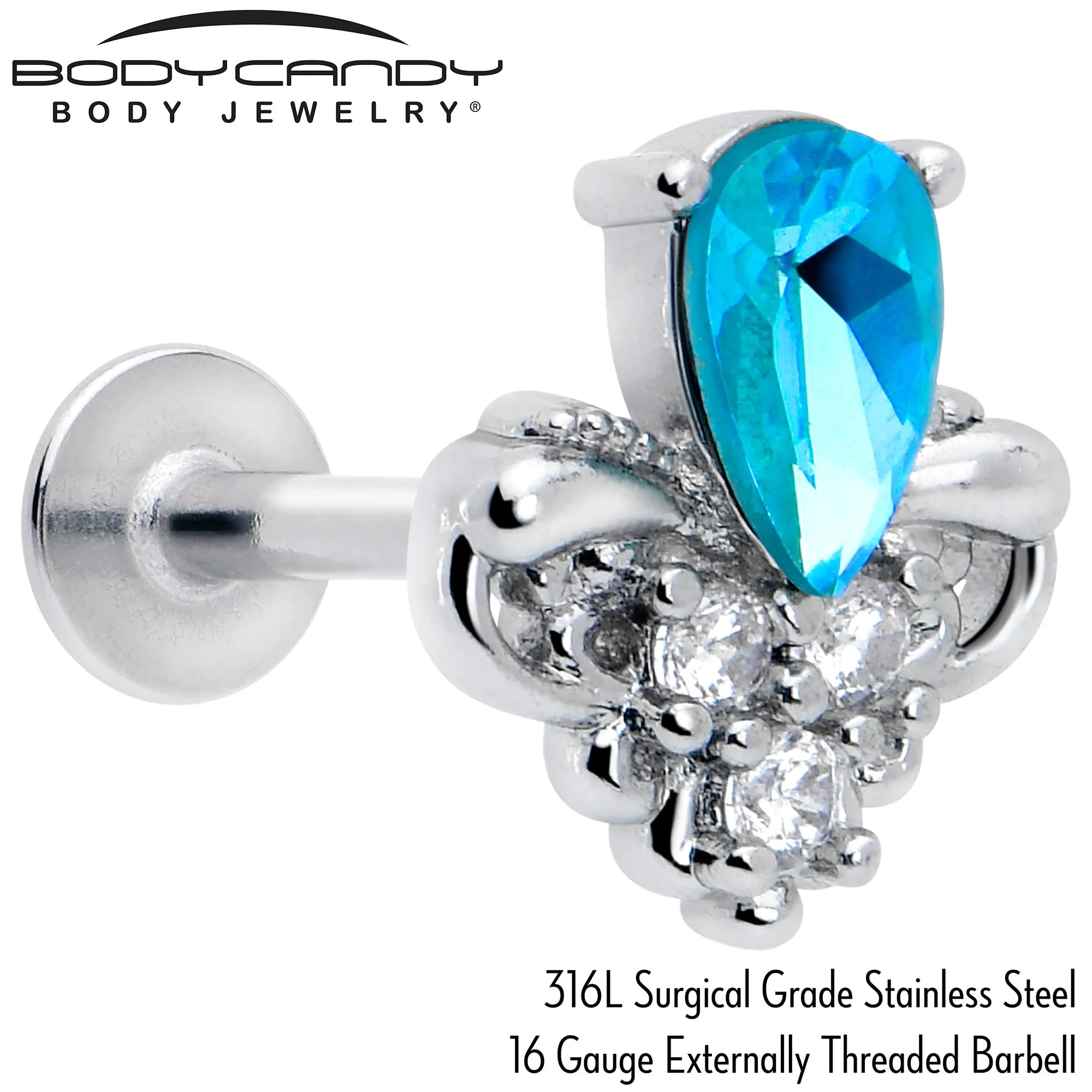 16 Gauge 5/16 Blue Gem Style Simplicity Labret Monroe Tragus