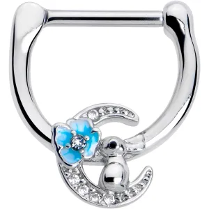 16 Gauge 5/16 Clear CZ Gem Rabbit On The Moon Blue Cartilage Clicker