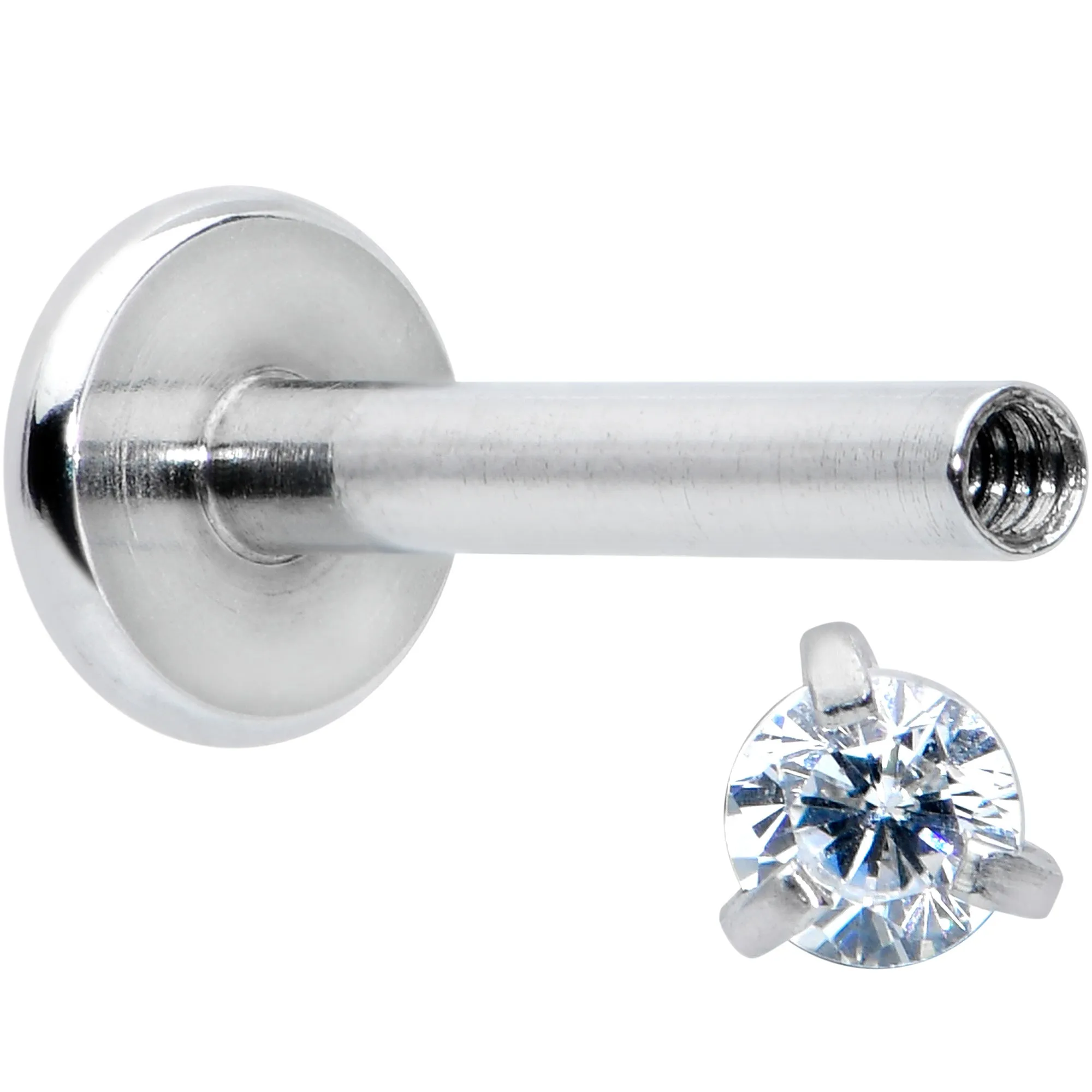 16 Gauge 5/16 Clear Gem 2mm Internally Threaded Labret Monroe Tragus