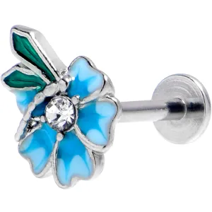 16 Gauge 5/16 Clear Gem Faerie Flower Blue Labret Monroe Tragus