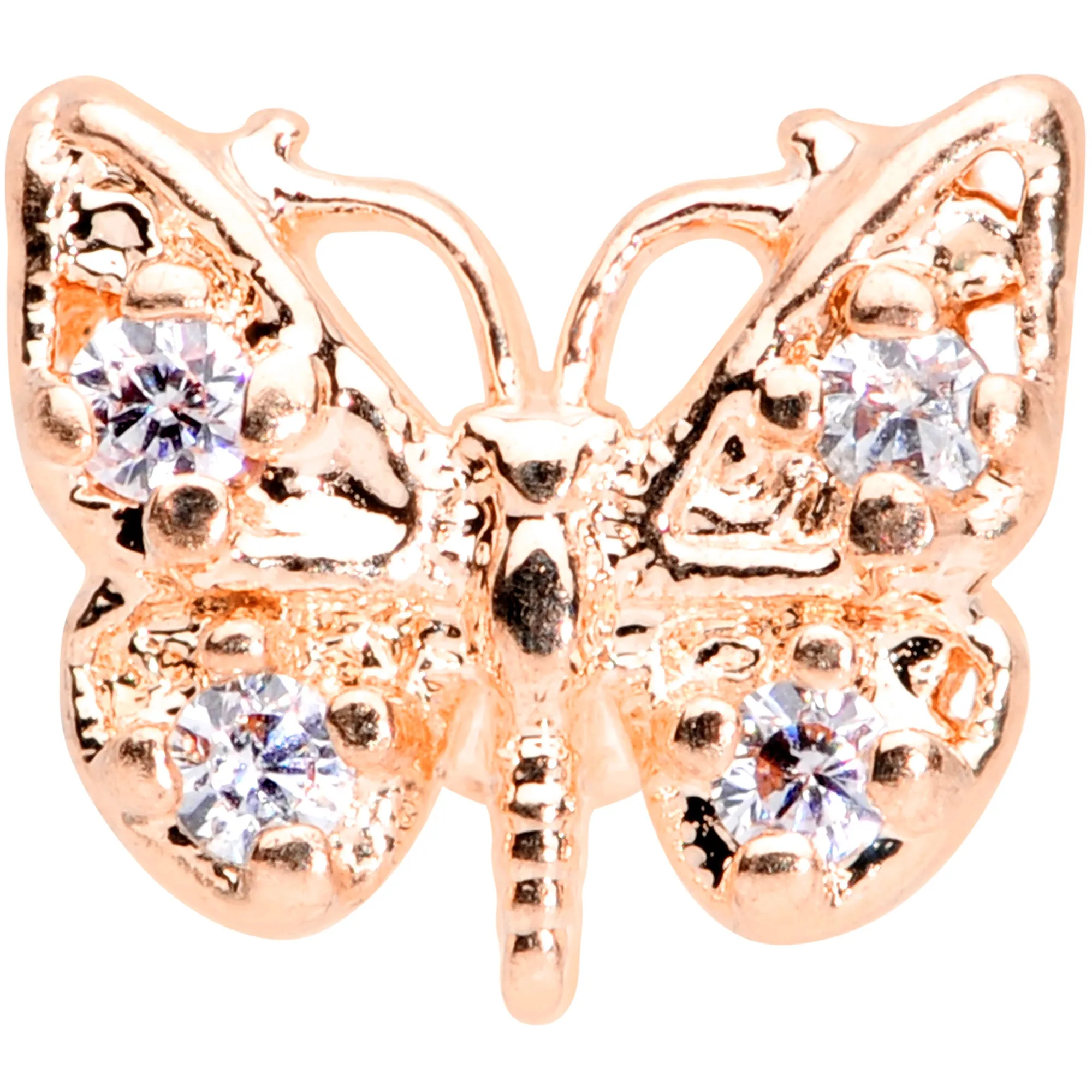 16 Gauge 5/16 Clear Gem Rose Gold Tone Butterfly Labret Monroe Tragus