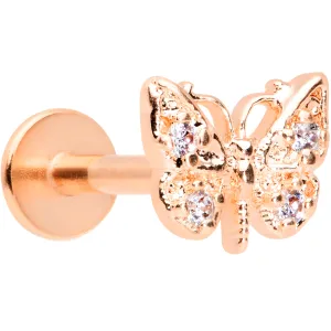 16 Gauge 5/16 Clear Gem Rose Gold Tone Butterfly Labret Monroe Tragus