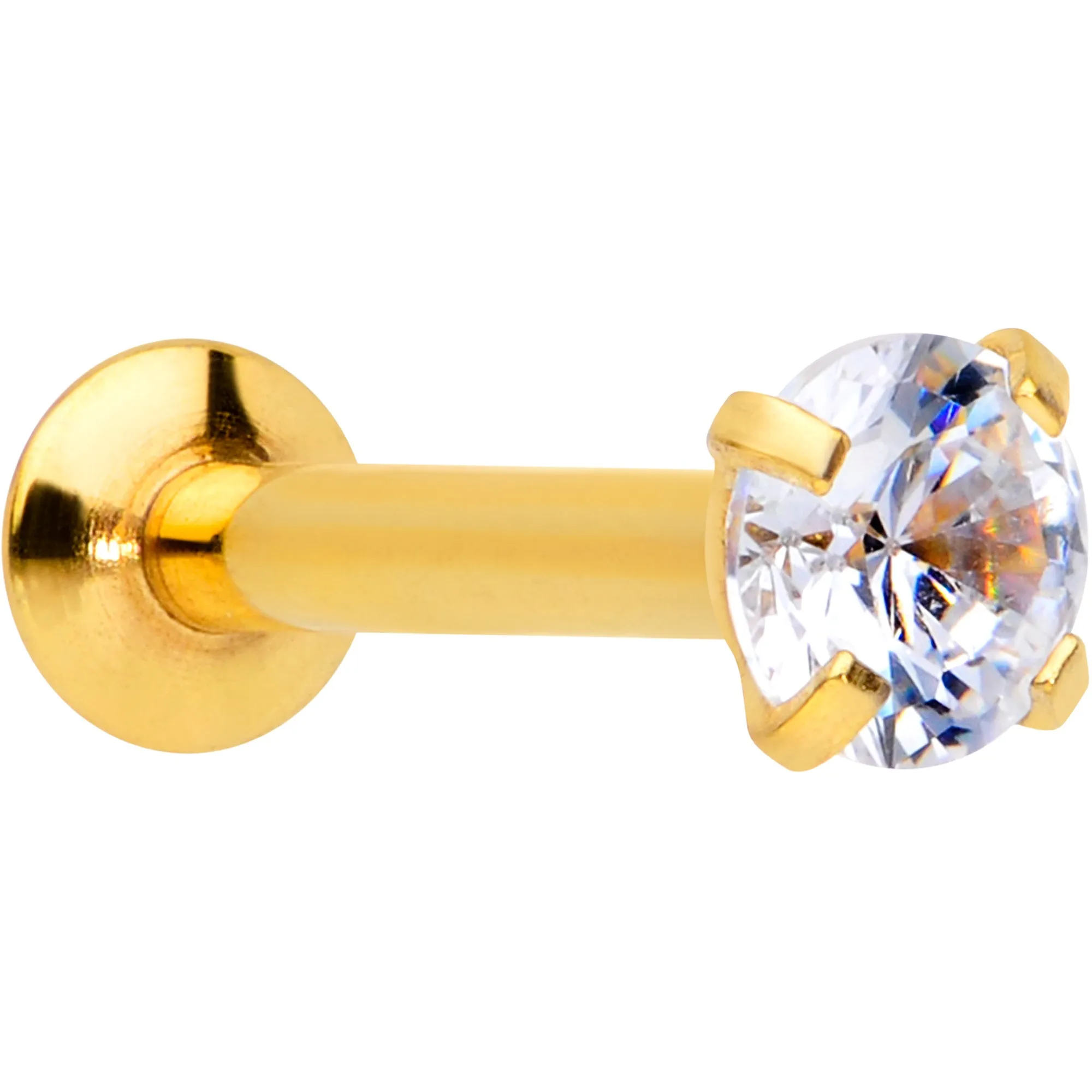 16 Gauge 5/16 CZ Gem Gold PVD 3mm Threadless Push In Labret Tragus